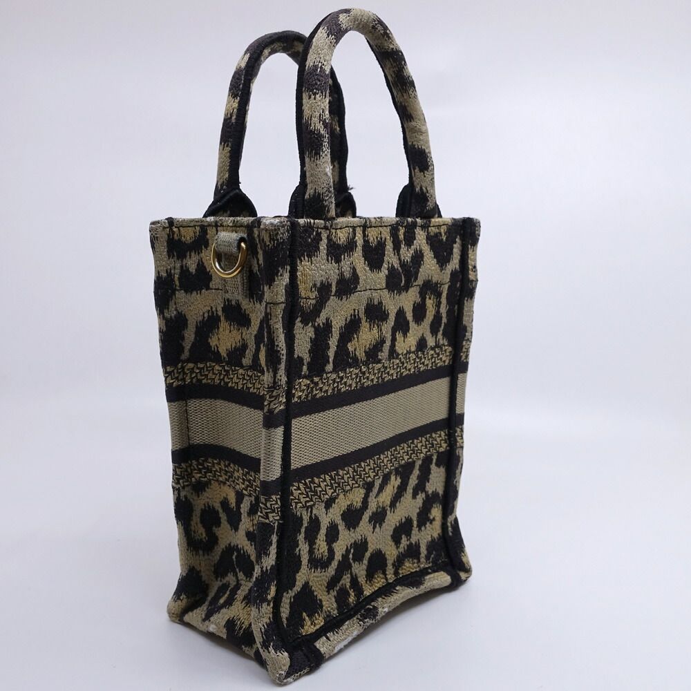 Dior Book Tote Mini Leopard Vertical Handbag 2-Way Gold