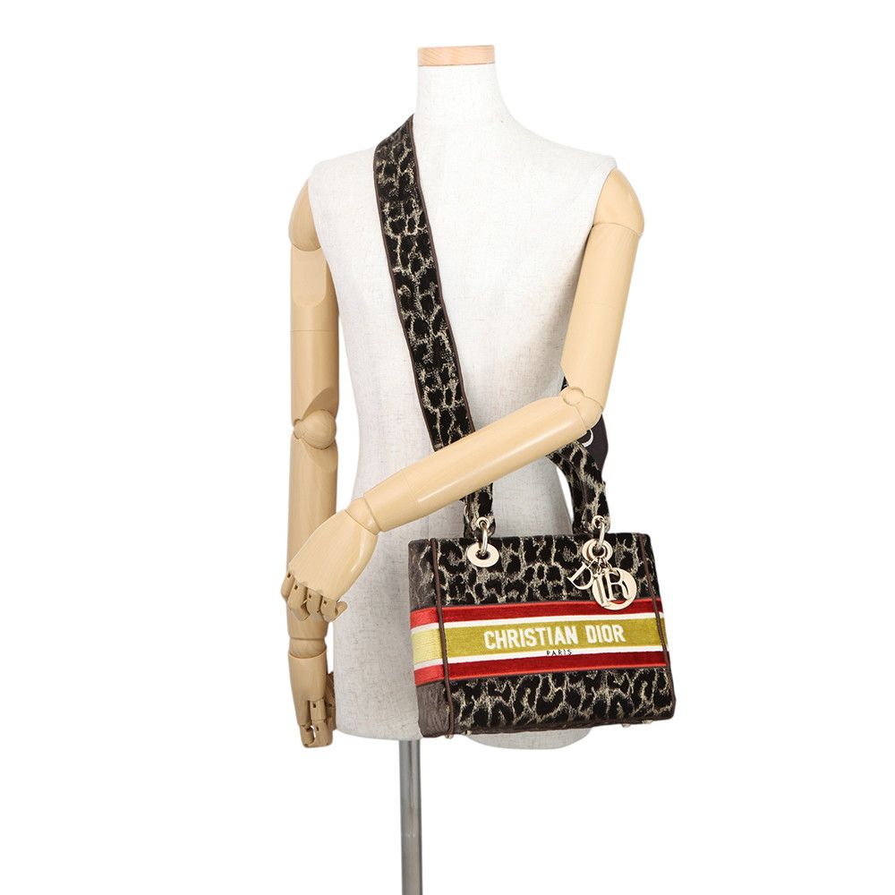 Dior Handbag Light Velvet 2-Way Leopard