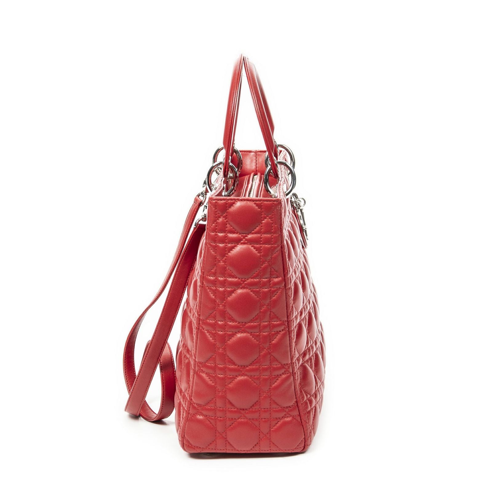 Dior Large Lady Dior Zip Red Canada Lambskin Leather Handbag