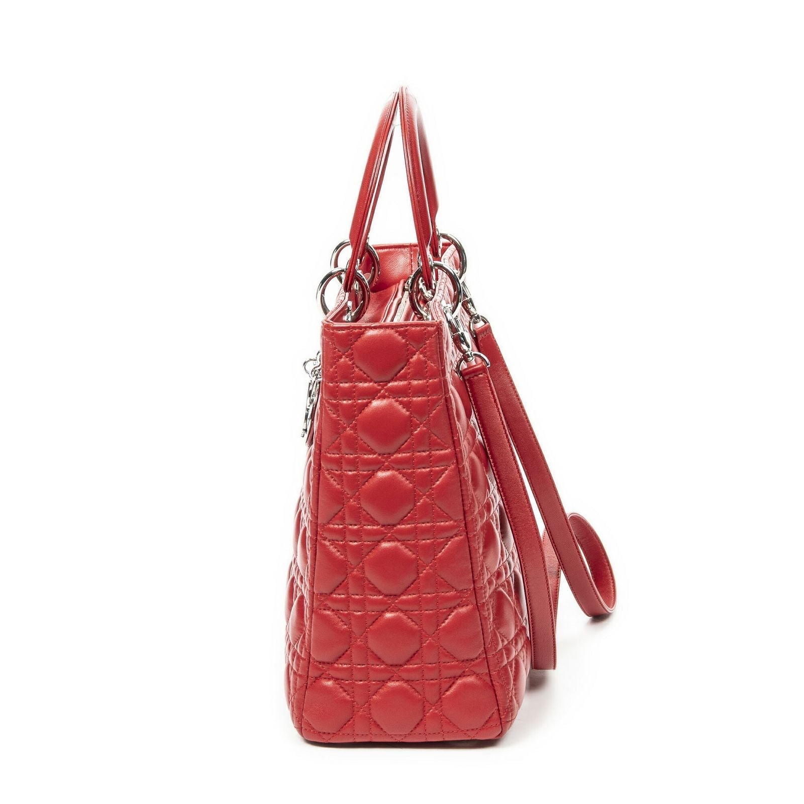 Dior Large Lady Dior Zip Red Canada Lambskin Leather Handbag