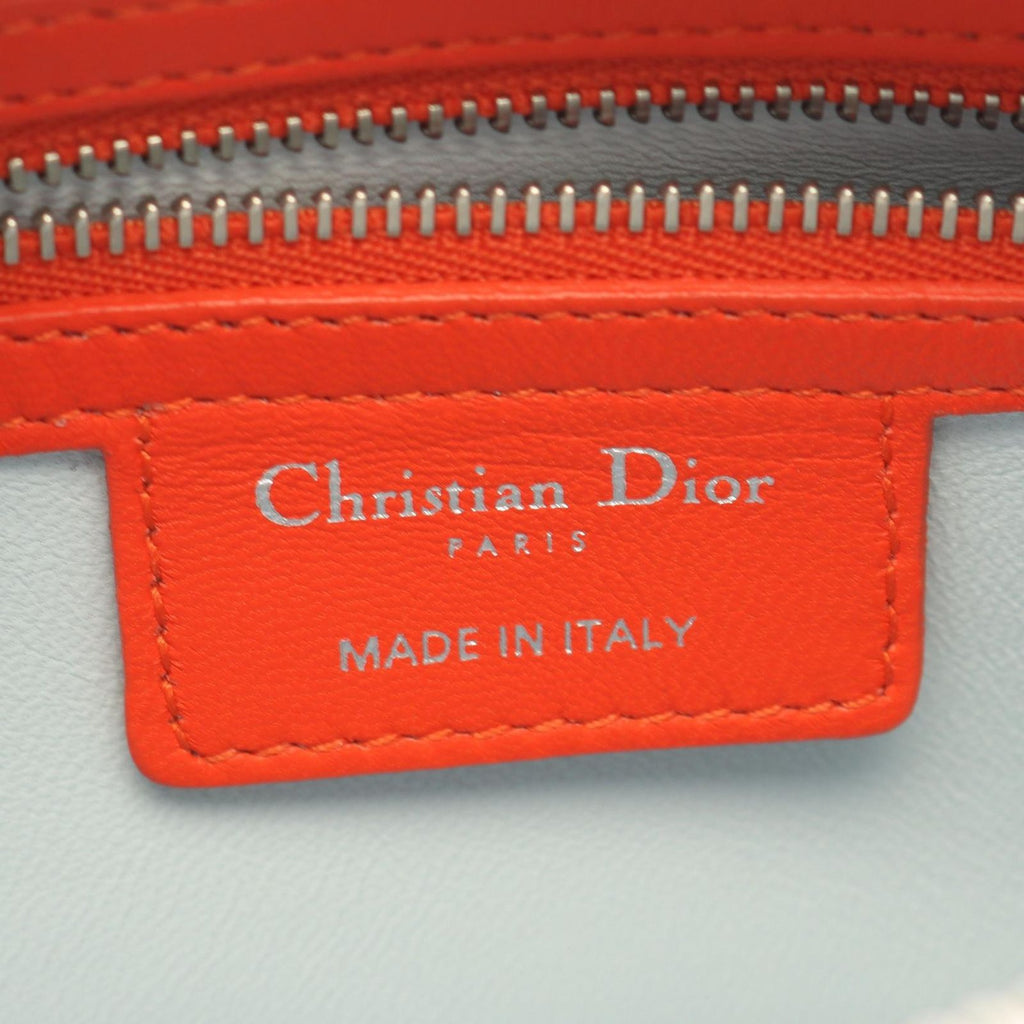 Dior Handbag Lady Dior Cannage 2-Way Magenta Orange Light Blue Leather Tote