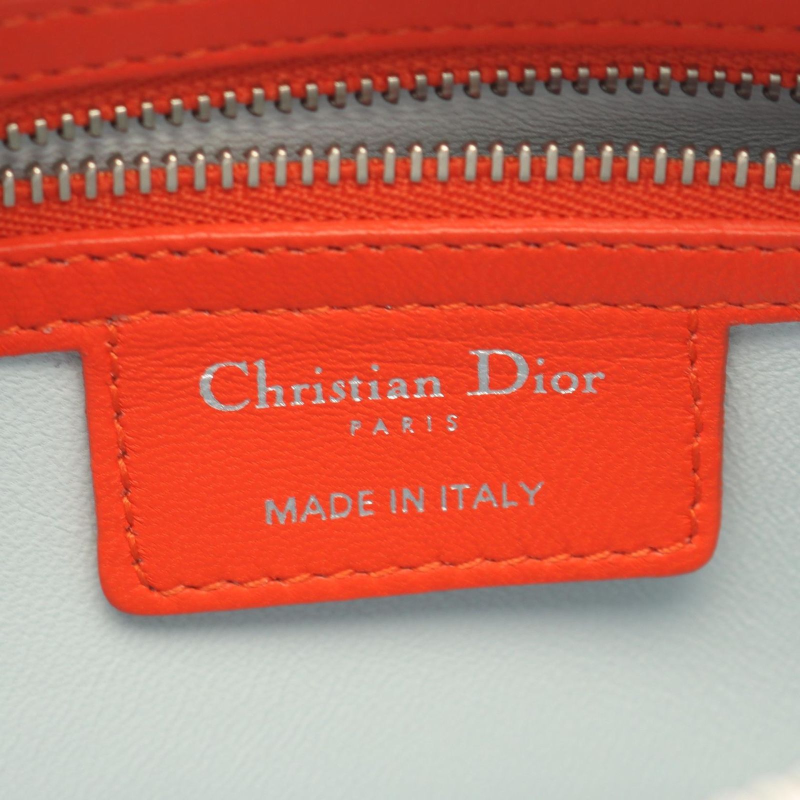 Dior Handbag Lady Dior Cannage 2-Way Magenta Orange Light Blue Leather Tote