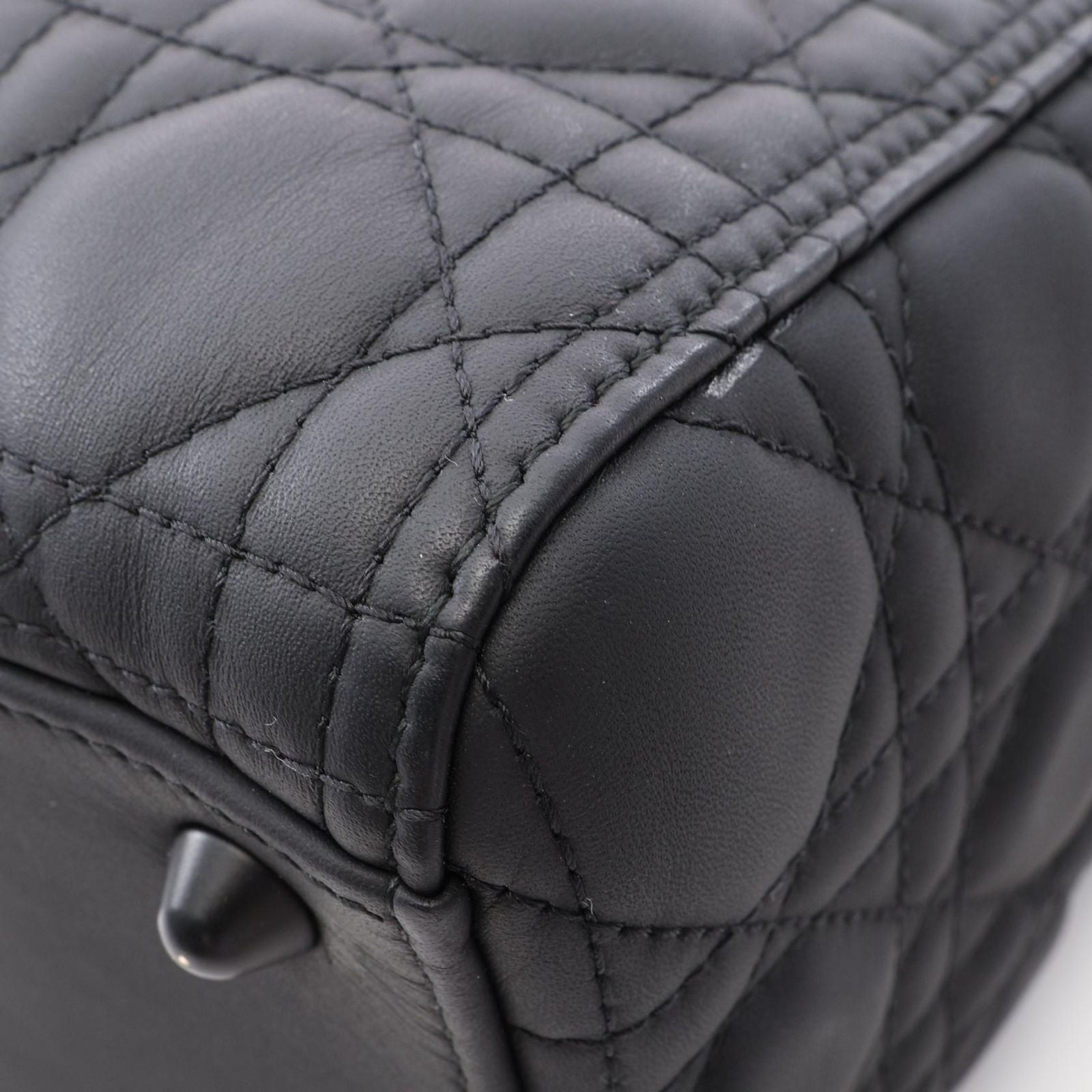 Dior Handbag Lady Dior Large Cannage Matte 2-Way Black Leather Lady Dior Tote