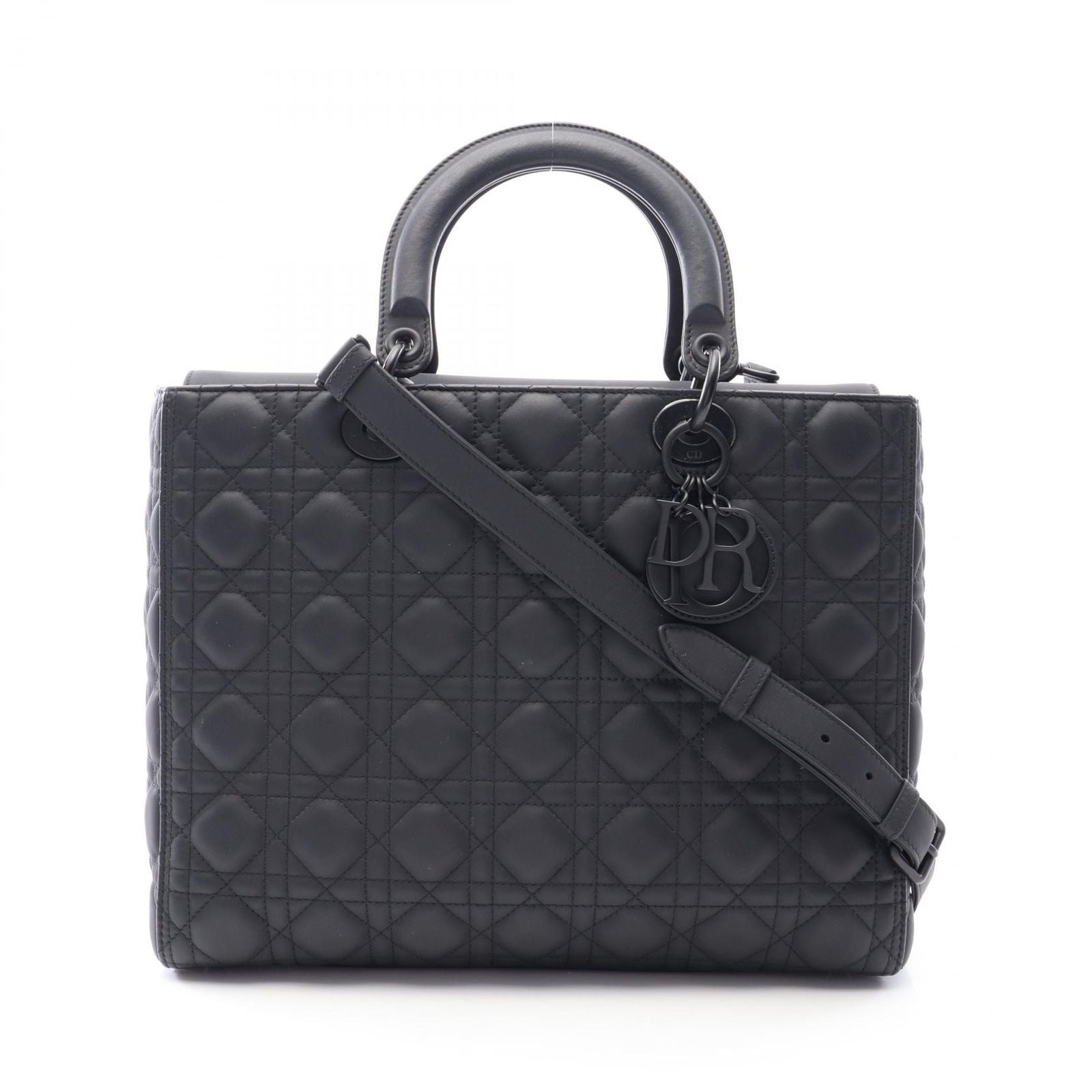 Dior Handbag Lady Dior Large Cannage Matte 2-Way Black Leather Lady Dior Tote