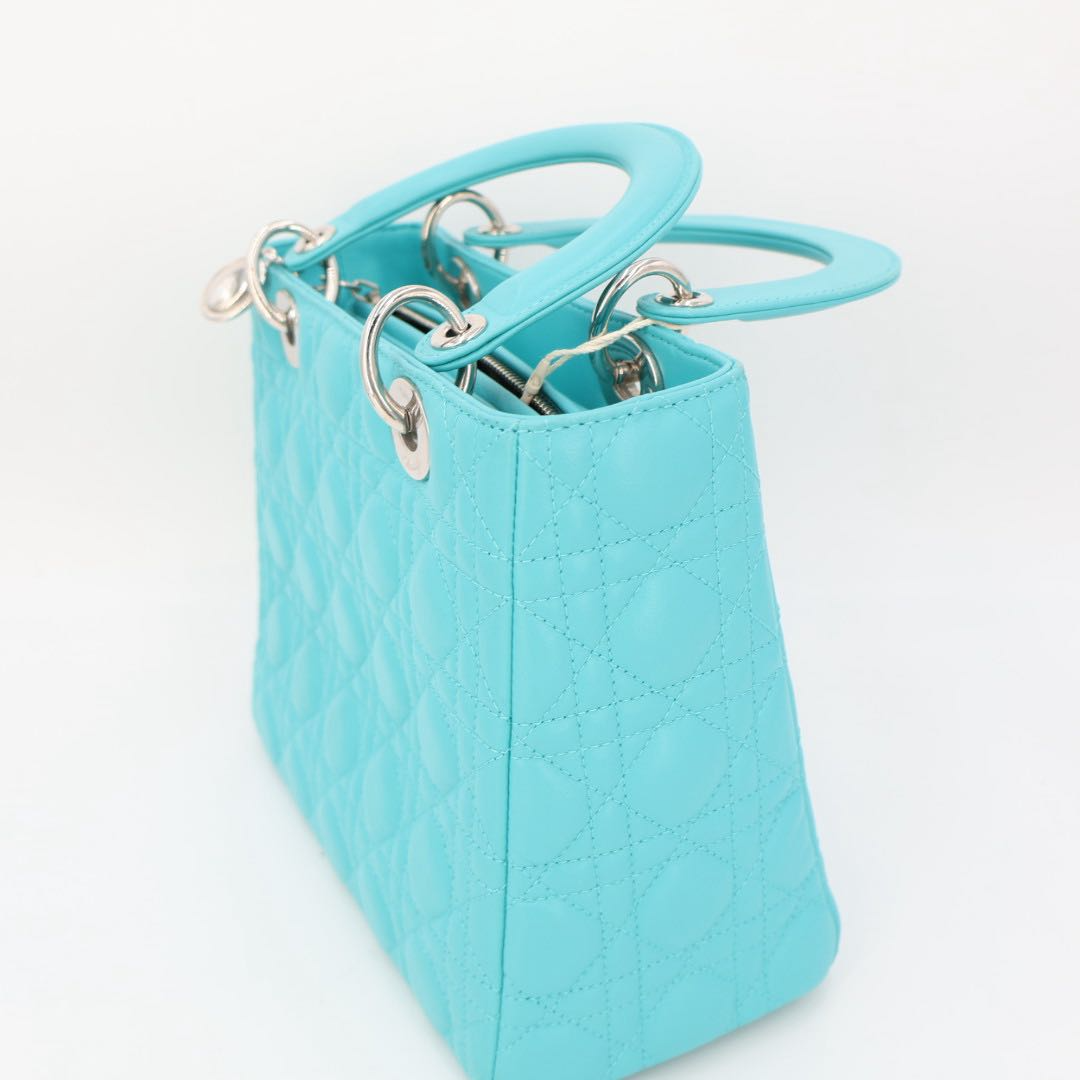 Dior Lady Cannage Leather 2-Way Handbag Blue