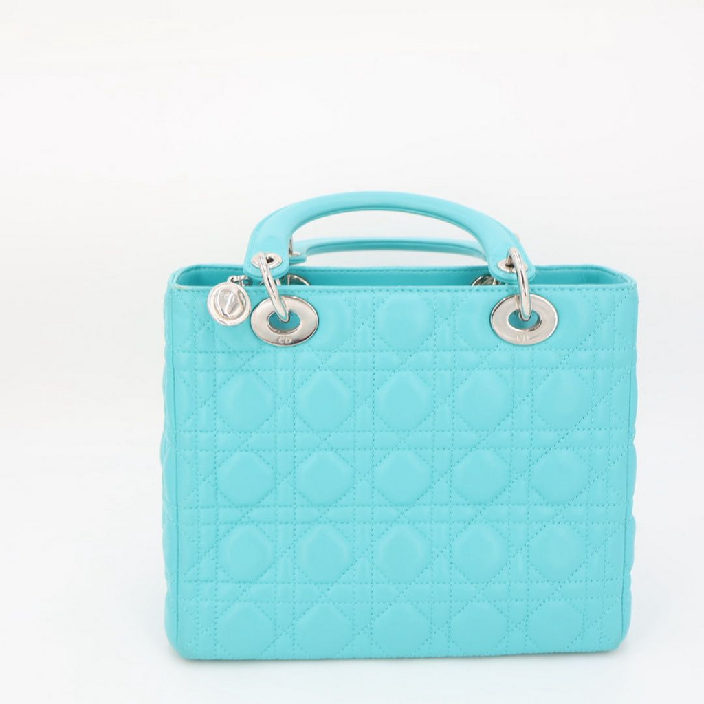 Dior Lady Cannage Leather 2-Way Handbag Blue