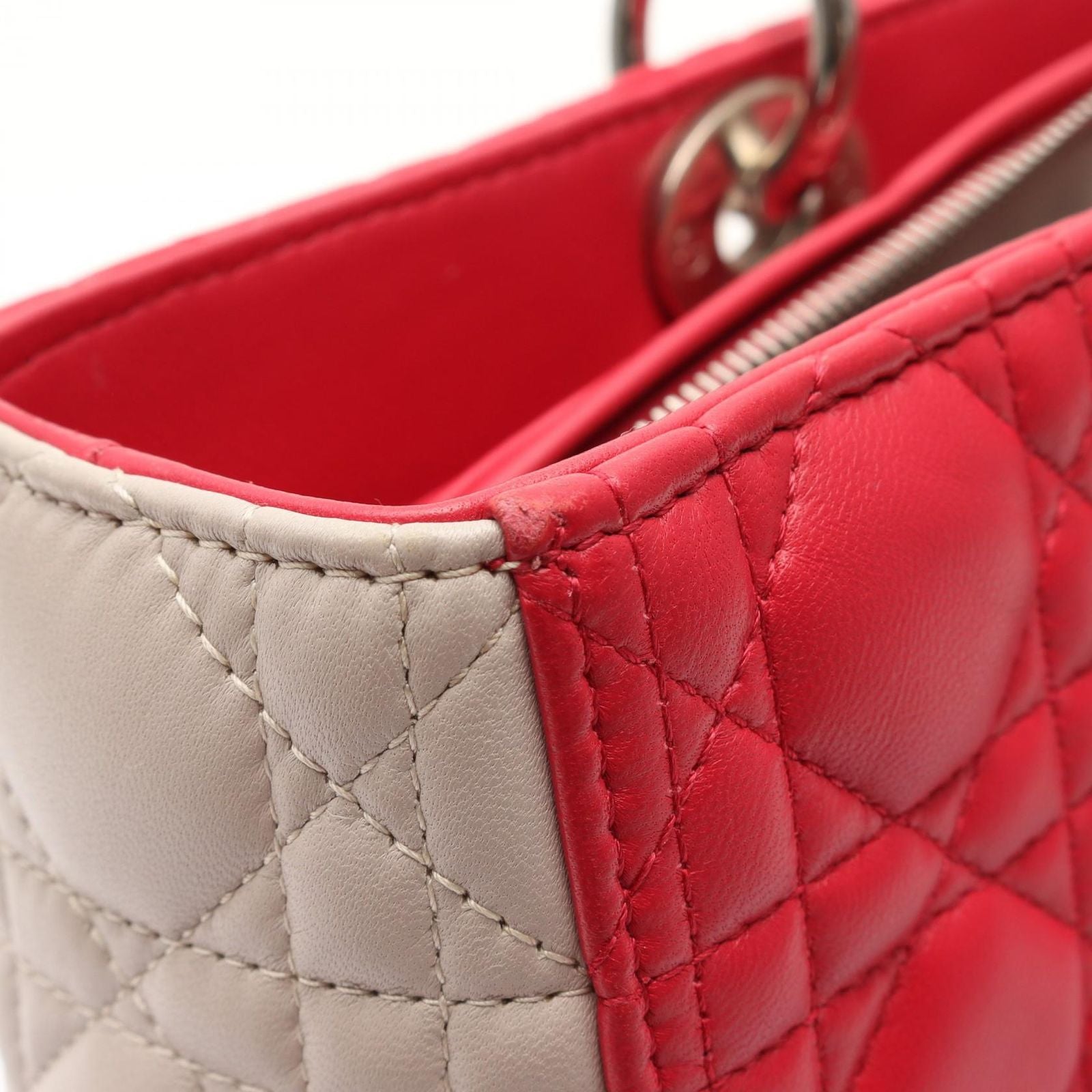 Dior Handbag Lady Dior Large Cannage 2-Way Pink Gray Leather Lady Dior Tote
