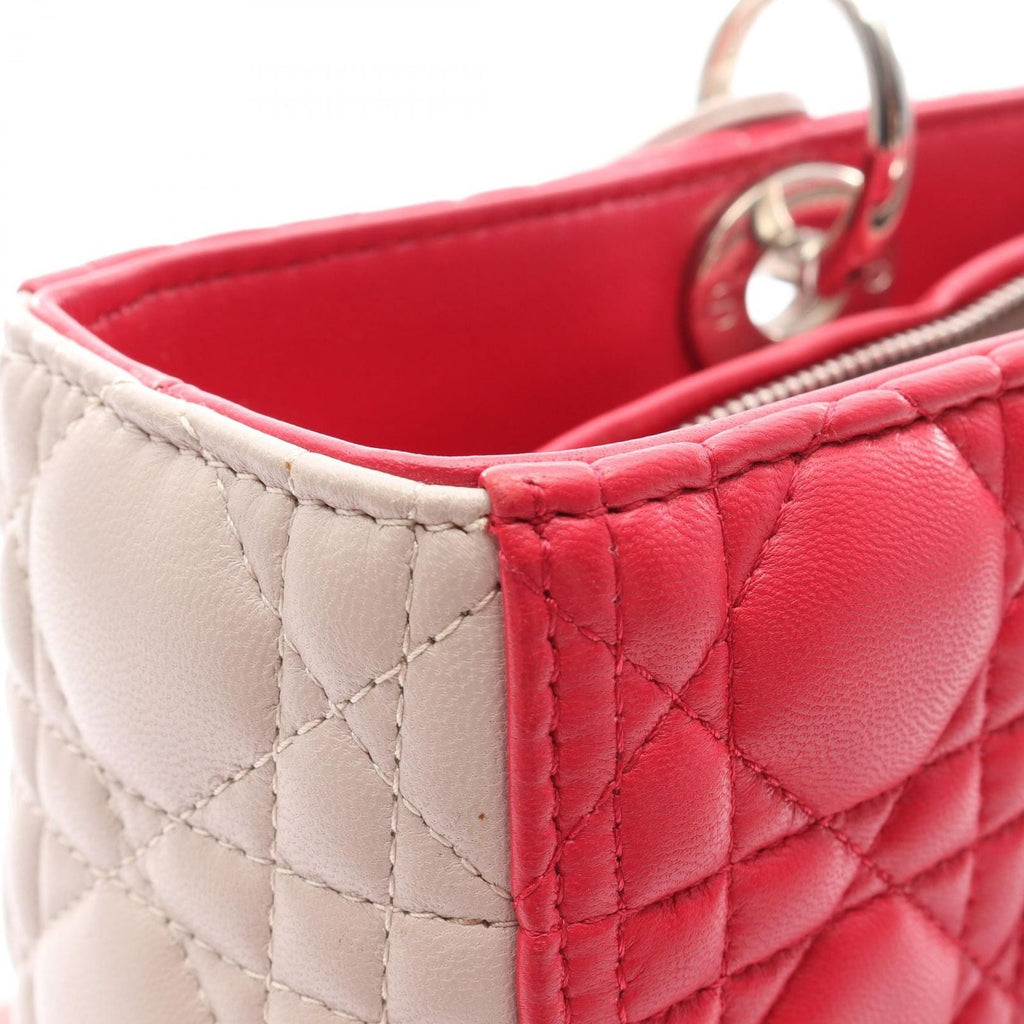 Dior Handbag Lady Dior Large Cannage 2-Way Pink Gray Leather Lady Dior Tote