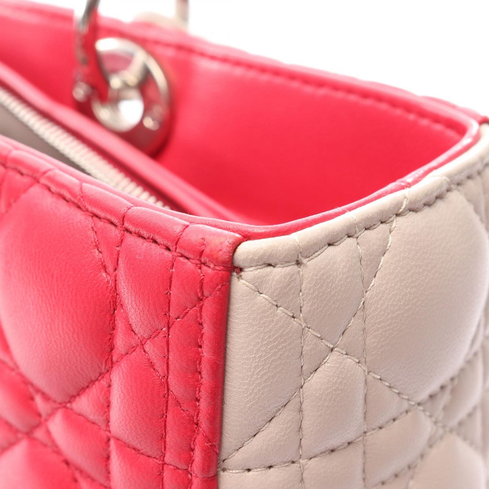 Dior Handbag Lady Dior Large Cannage 2-Way Pink Gray Leather Lady Dior Tote