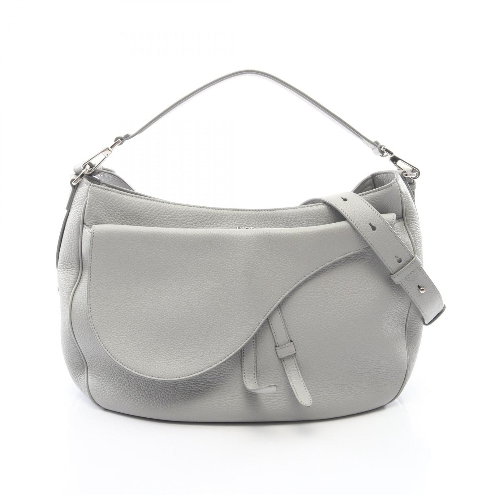 Dior Handbag Saddle Soft Bag 2-Way Gray Leather