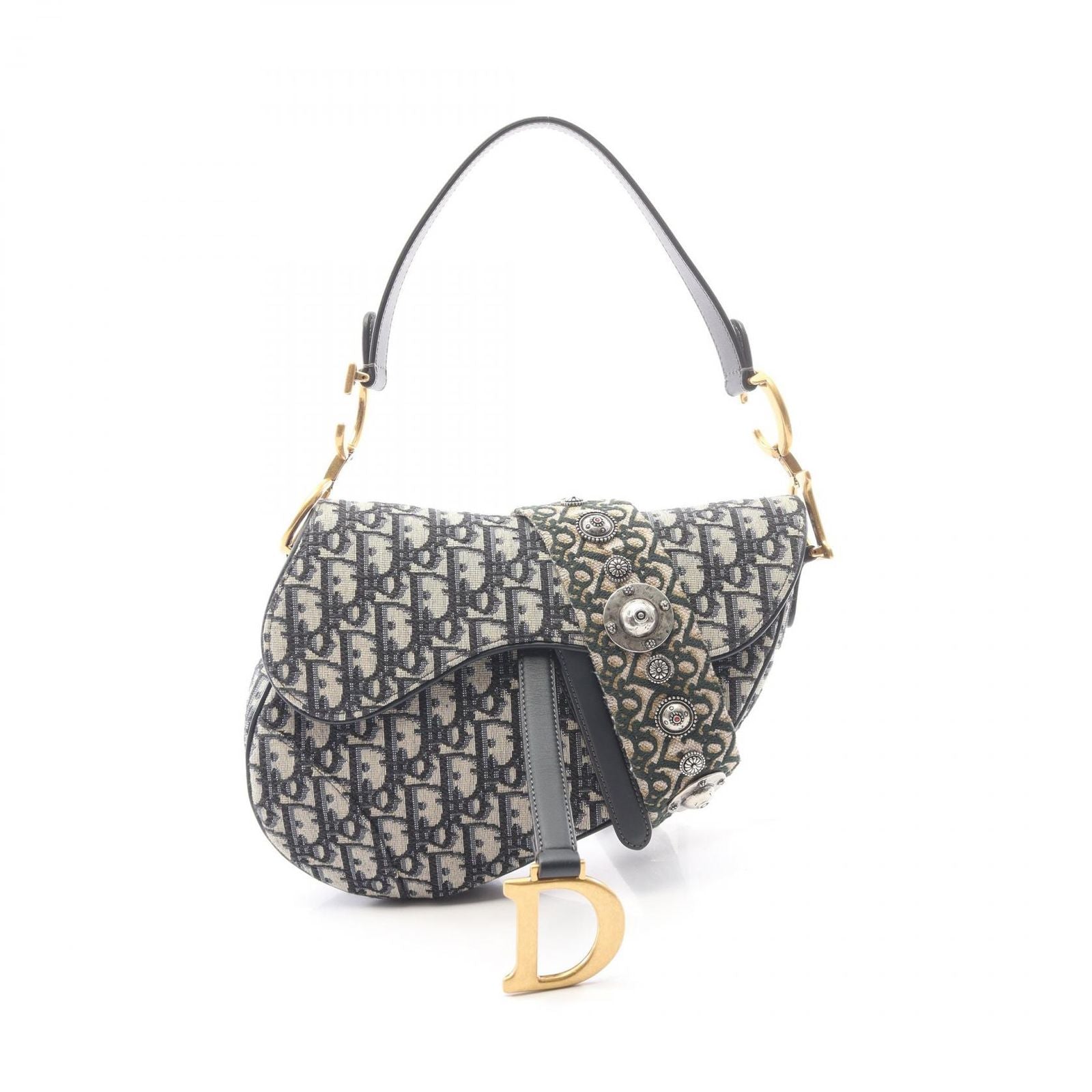 Dior Saddle Bag Oblique Jacquard 2-Way Navy Canvas Leather