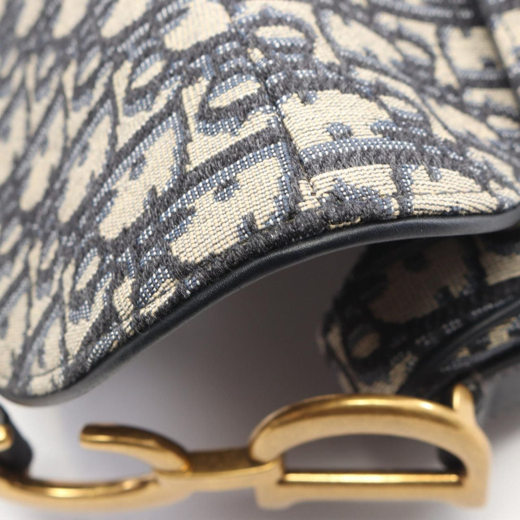 Dior Saddle Bag Oblique Jacquard 2-Way Navy Canvas Leather