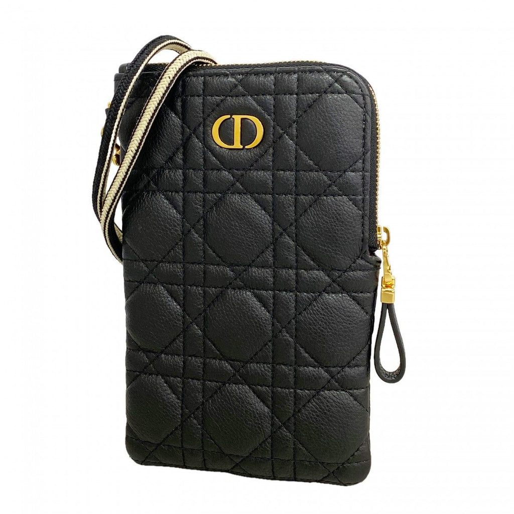 Dior Pochette Cannage Leather Black Gold Handbag