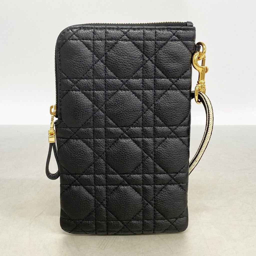 Dior Pochette Cannage Leather Black Gold Handbag
