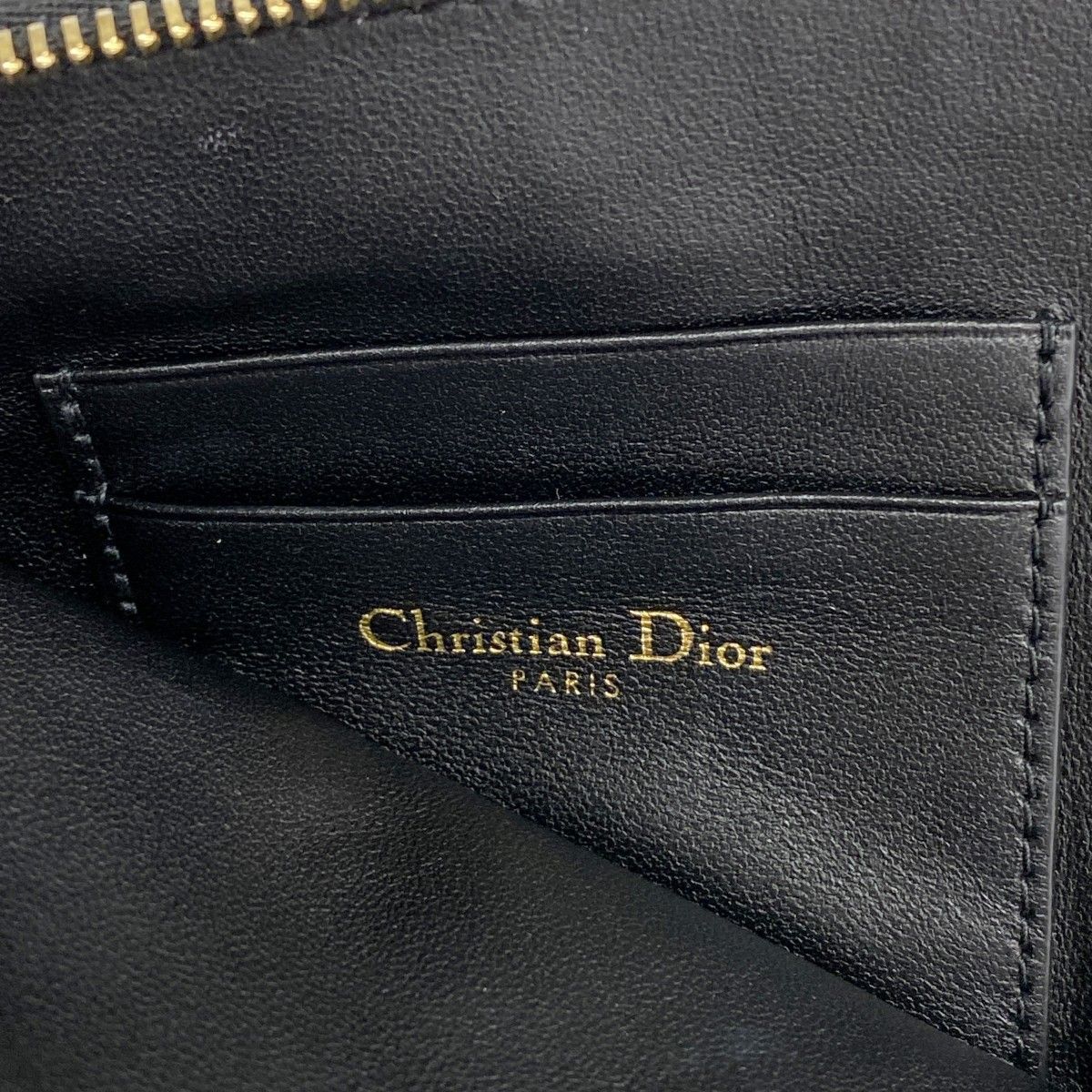 Dior Pochette Cannage Leather Black Gold Handbag