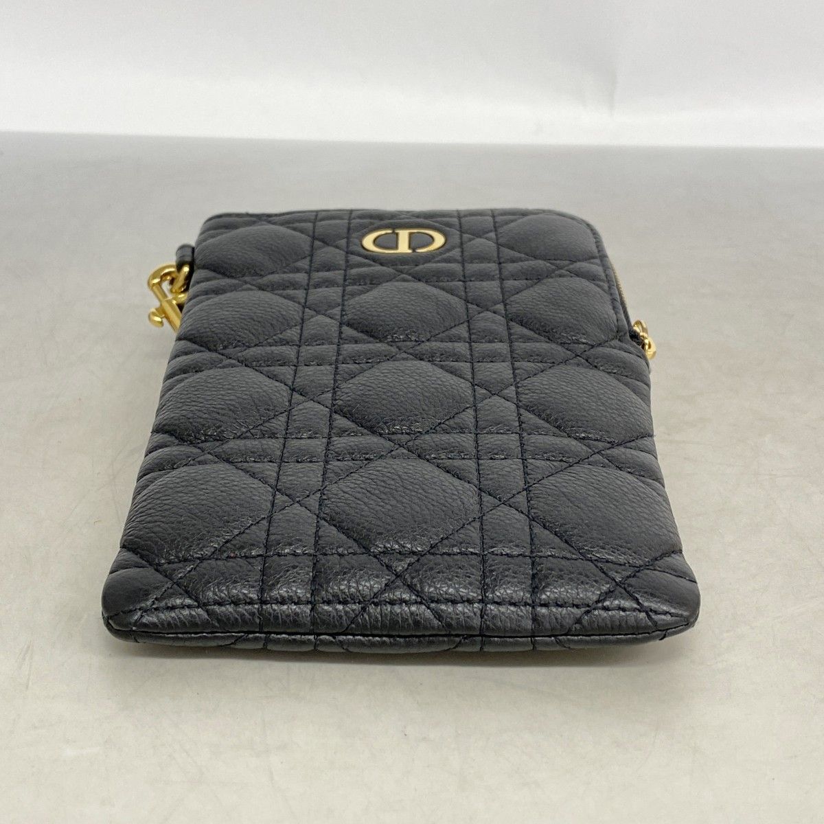 Dior Pochette Cannage Leather Black Gold Handbag