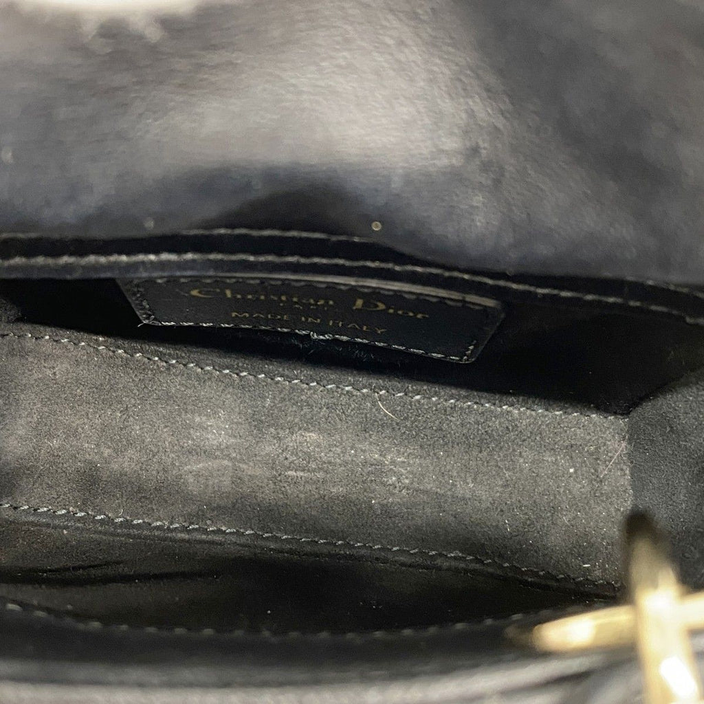 Dior Handbag Cannage Lady Leather Black Champagne Gold