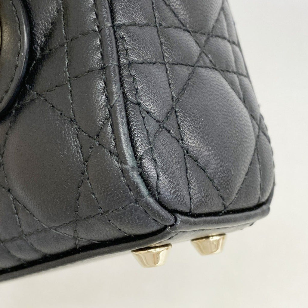 Dior Handbag Cannage Lady Leather Black Champagne Gold