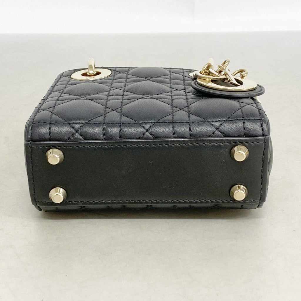 Dior Handbag Cannage Lady Leather Black Champagne Gold