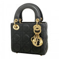 Dior Handbag Cannage Lady Leather Black Champagne Gold