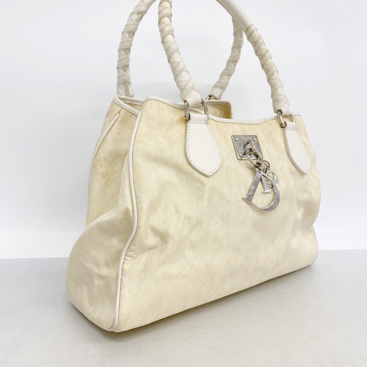 Dior Handbag Trotter Canvas Beige Silver