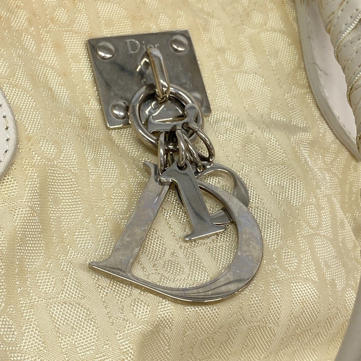 Dior Handbag Trotter Canvas Beige Silver