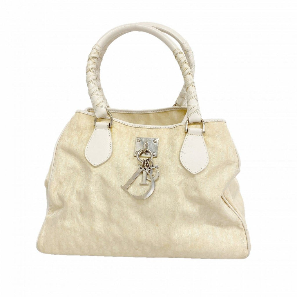 Dior Handbag Trotter Canvas Beige Silver