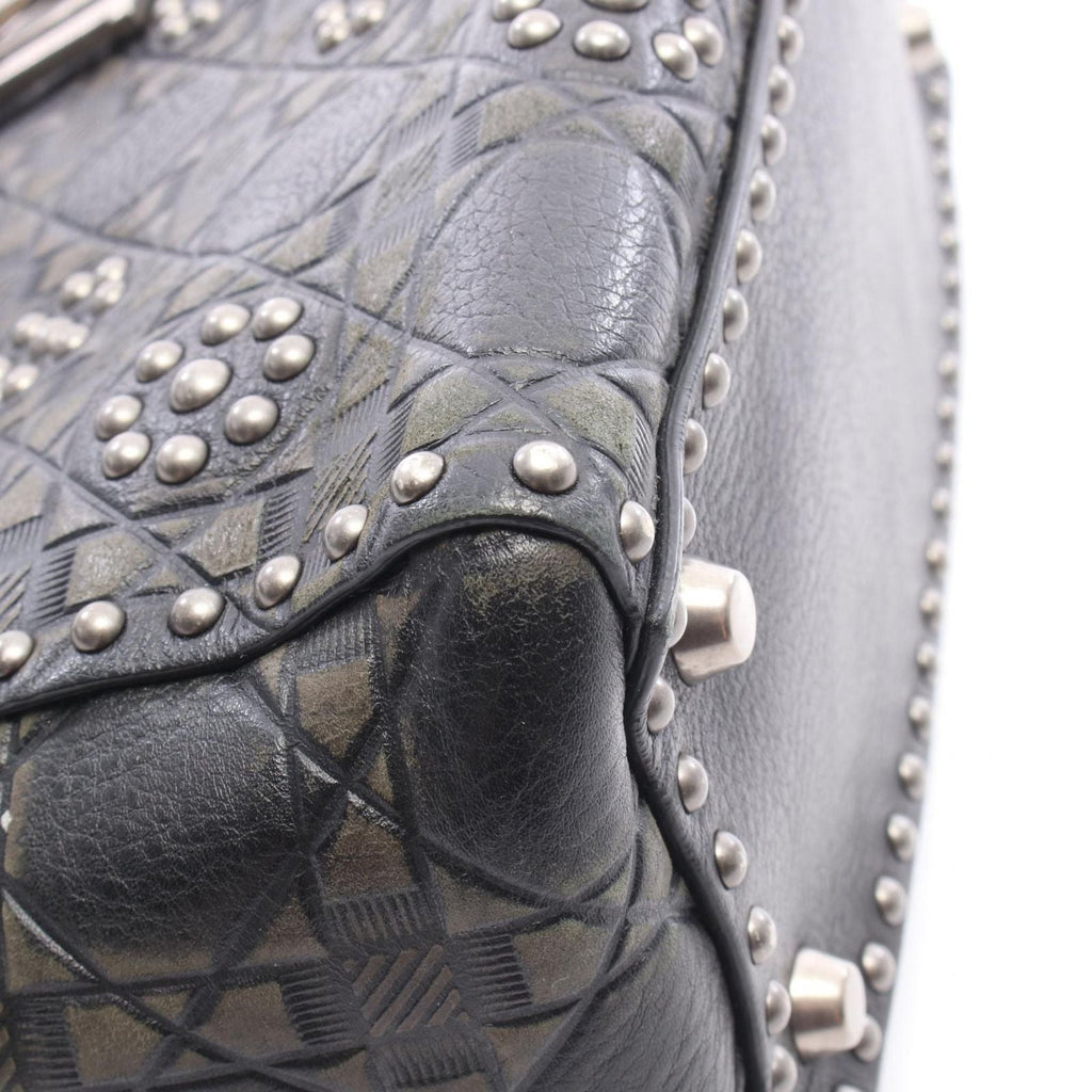 Dior Handbag Lady Dior 2-Way Black Khaki Leather Lady Dior Studs Tote