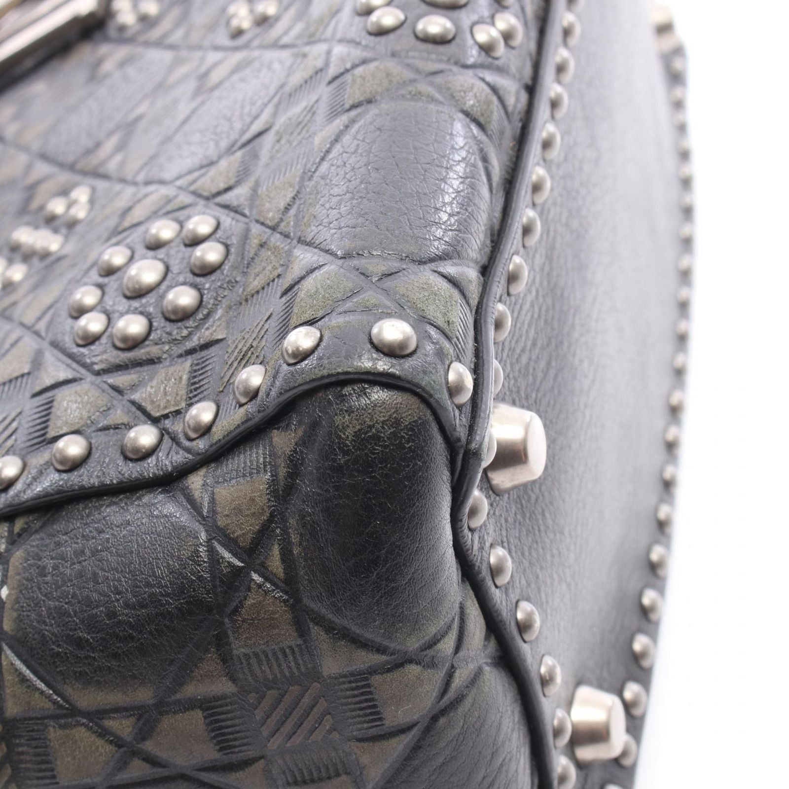 Dior Handbag Lady Dior 2-Way Black Khaki Leather Lady Dior Studs Tote
