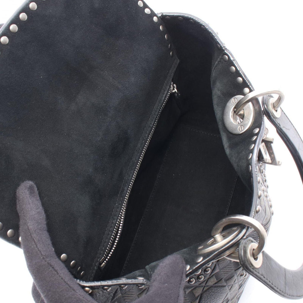Dior Handbag Lady Dior 2-Way Black Khaki Leather Lady Dior Studs Tote