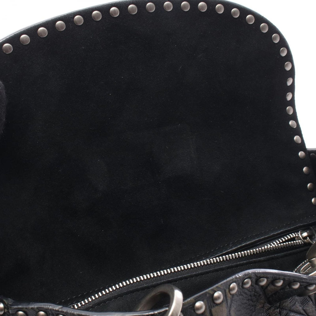 Dior Handbag Lady Dior 2-Way Black Khaki Leather Lady Dior Studs Tote