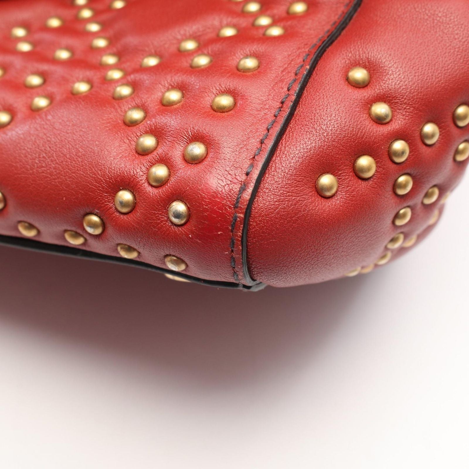 Dior Handbag Lady Dior 2-Way Red Leather Lady Dior Studs Tote