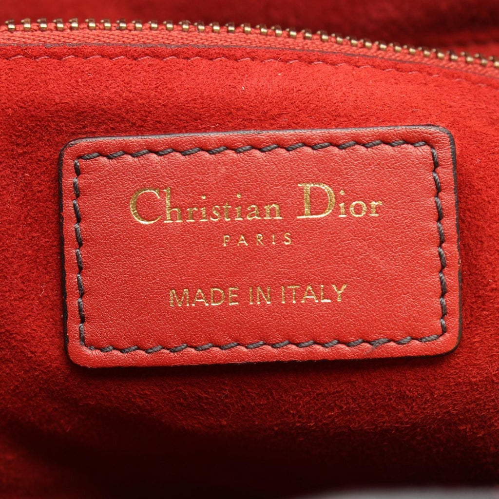 Dior Handbag Lady Dior 2-Way Red Leather Lady Dior Studs Tote
