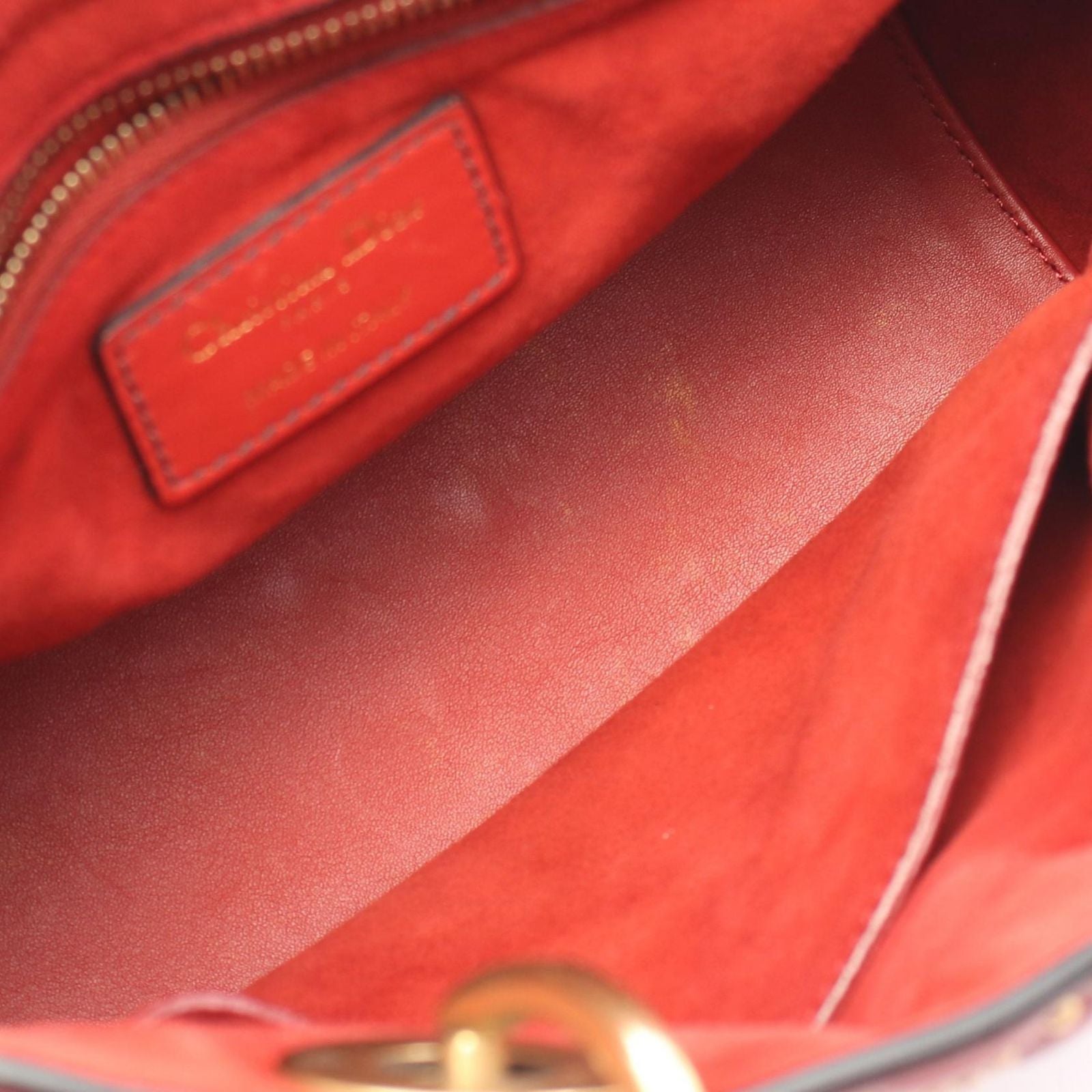 Dior Handbag Lady Dior 2-Way Red Leather Lady Dior Studs Tote