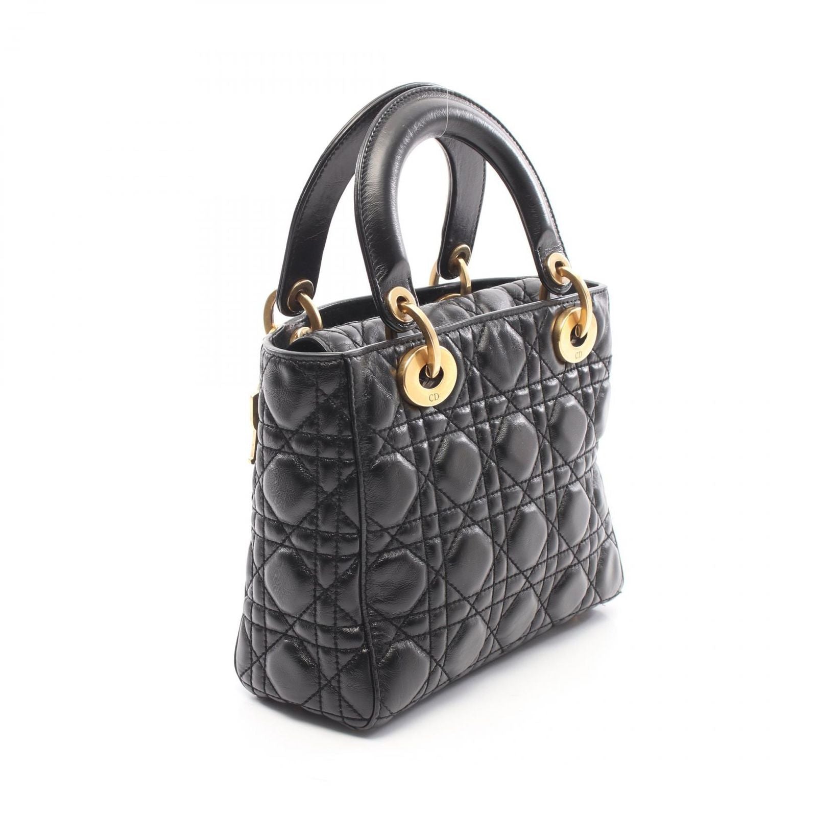 Dior Handbag Lady Dior Small Cannage 2-Way Black Leather Lady Dior Tote