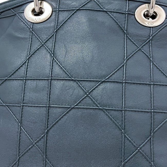 Dior Tote Granville Green Blue Cannage Handbag Leather Logo Charm Stitching