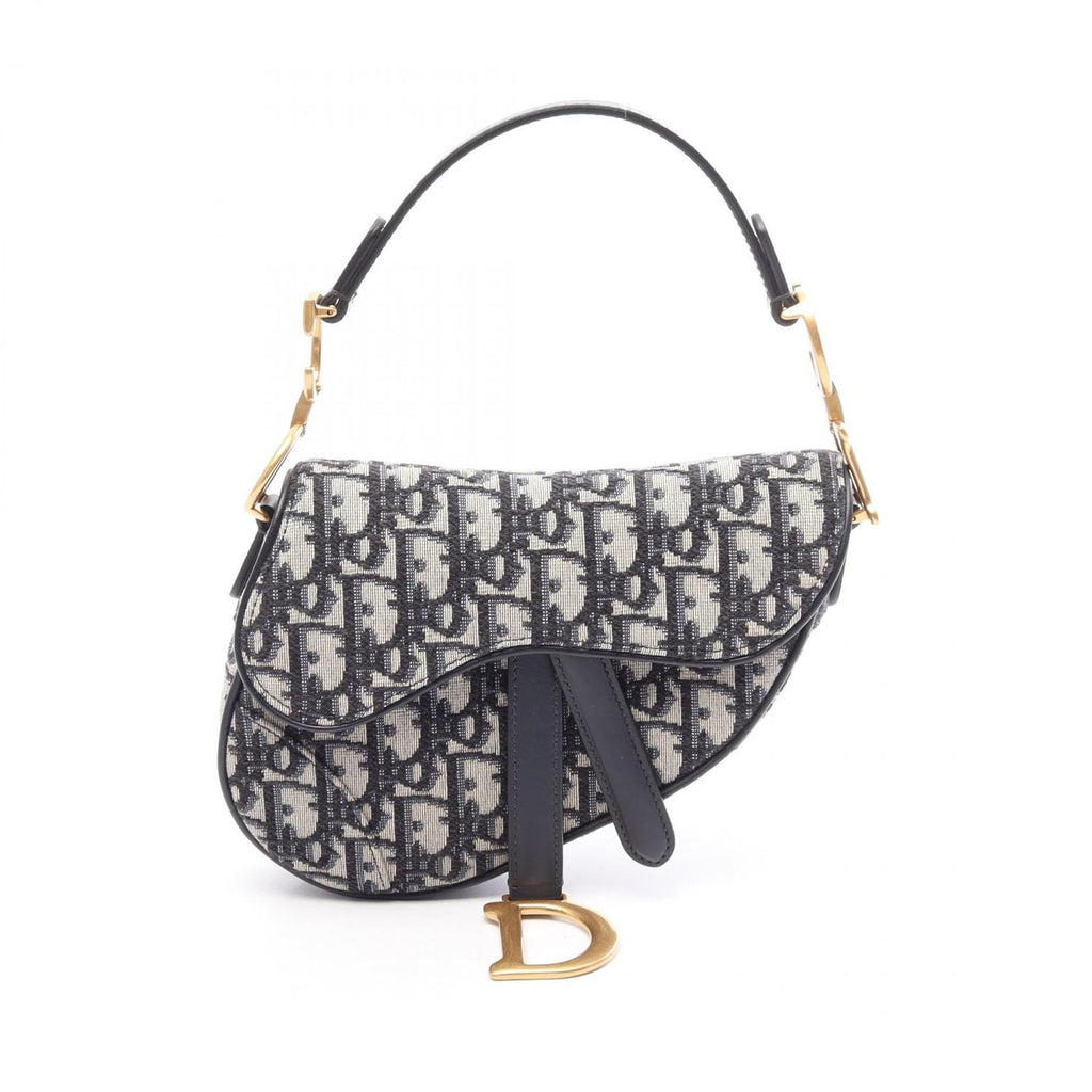 Dior Handbag Saddle Oblique Navy Canvas Leather Bag Mini
