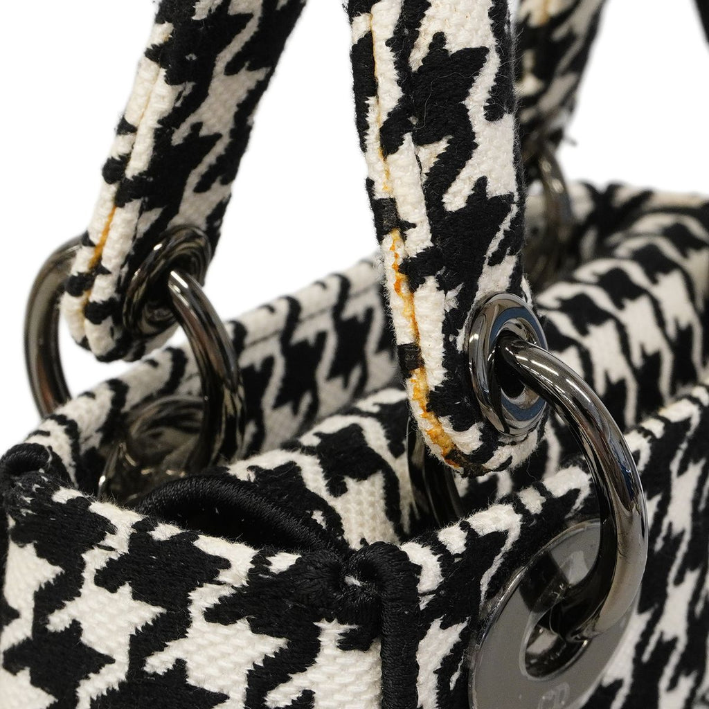 Dior Handbag Lady D Light Canvas White Black Silver 2-Way