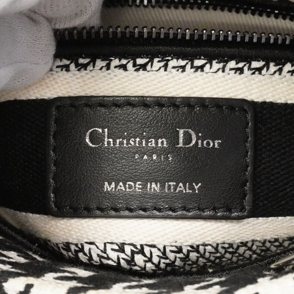 Dior Handbag Lady D Light Canvas White Black Silver 2-Way