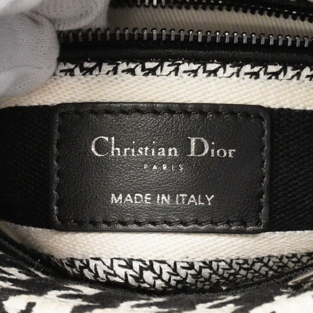 Dior Handbag Lady D Light Canvas White Black Silver 2-Way