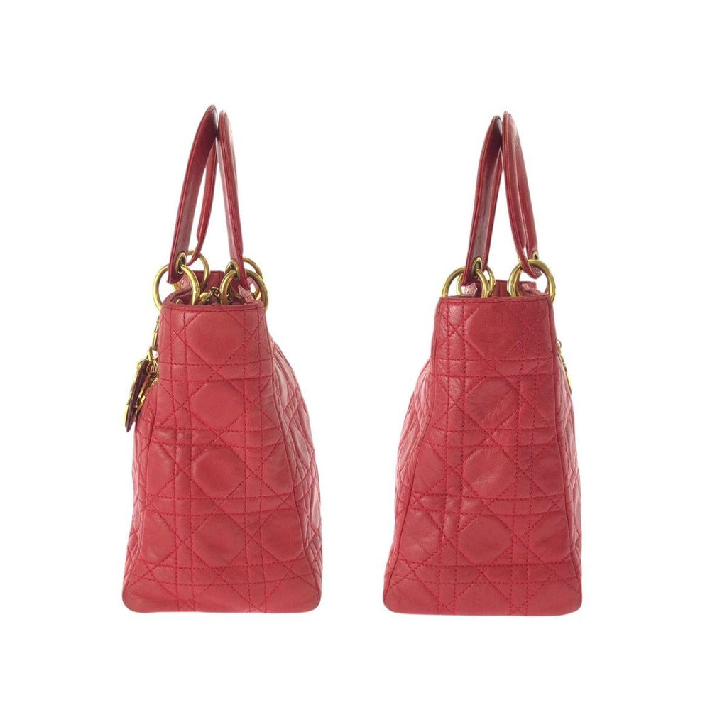 Dior Vintage Lady Cannage Red Gold Leather Handbag