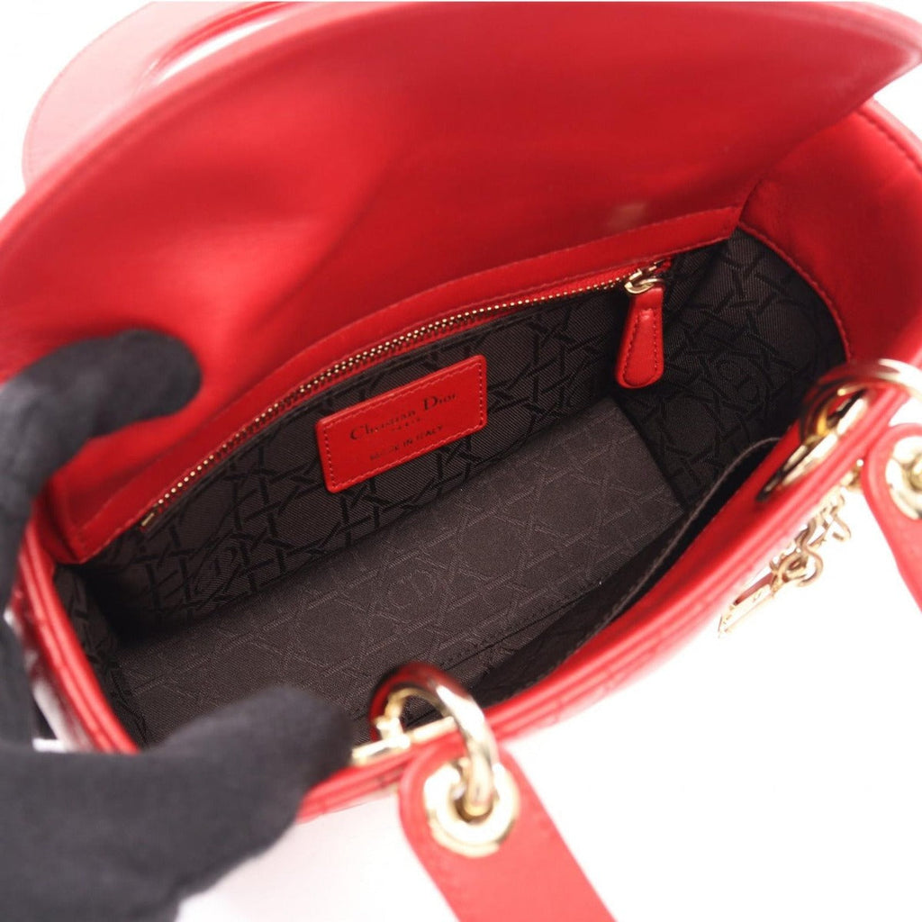 Dior Handbag Lady Dior MY Abcdior Small Cannage 2-Way Red Leather My Tote