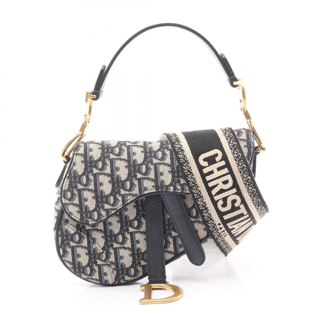 Dior Handbag Saddle Bag Mini Oblique Jacquard Navy Canvas Leather