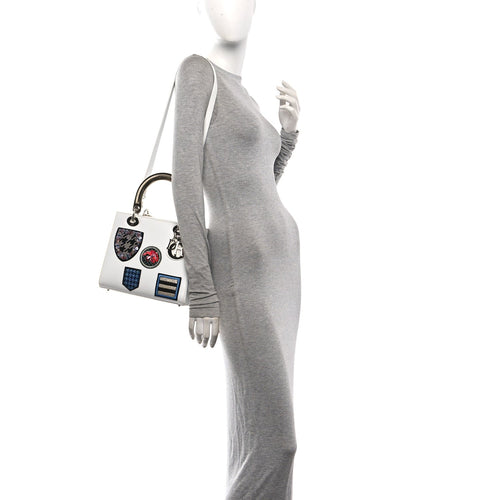 Calfskin Patch Embellished Medium Lady Dior White