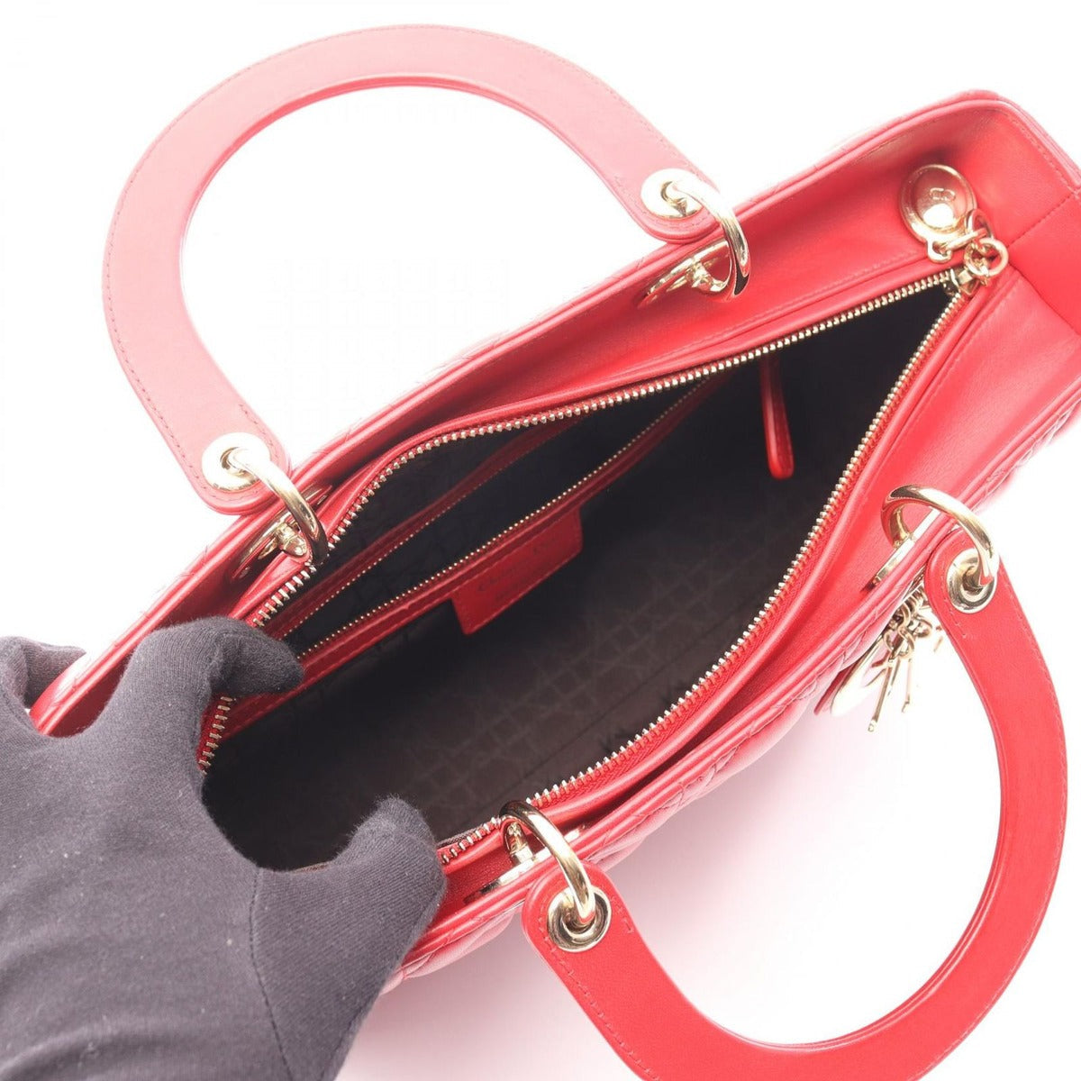 Dior Handbag Lady Large Cannage Red Leather