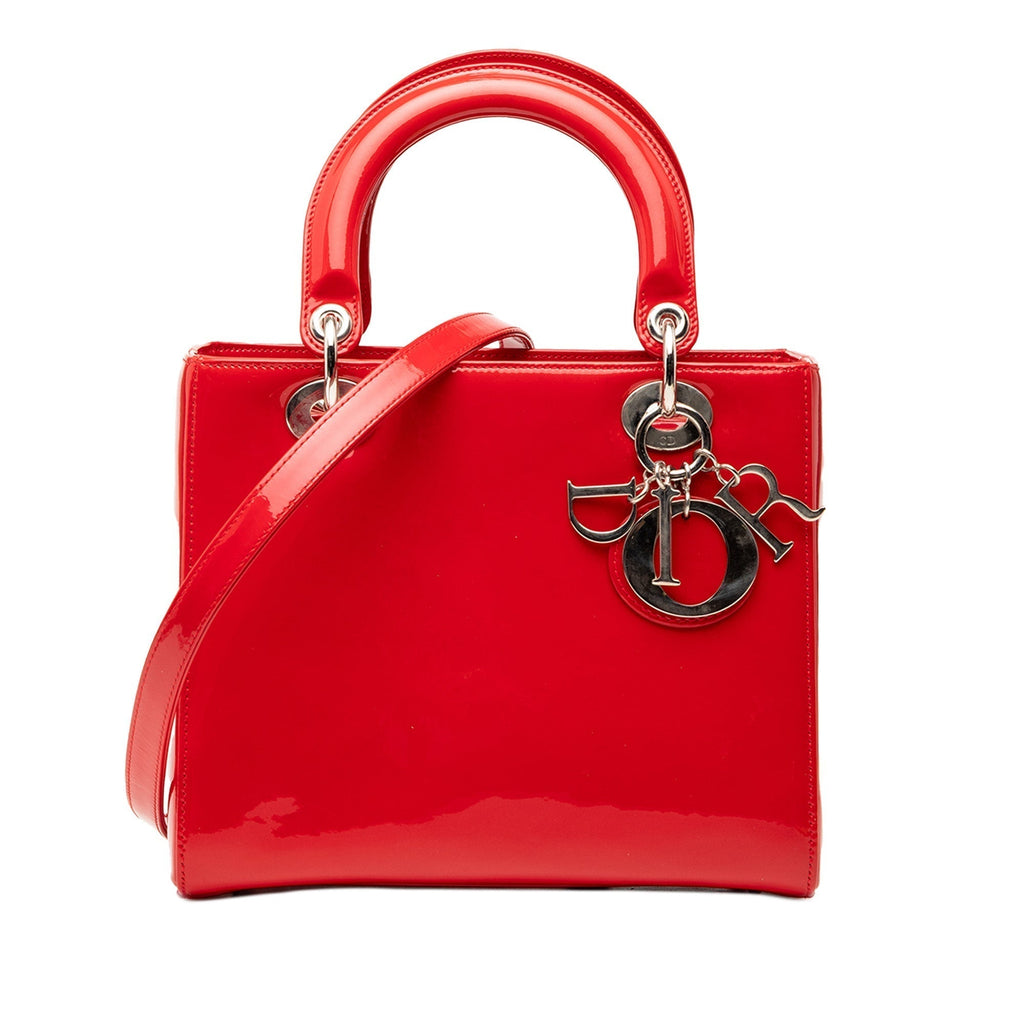 Dior Lady Dior Leather Handbag Red