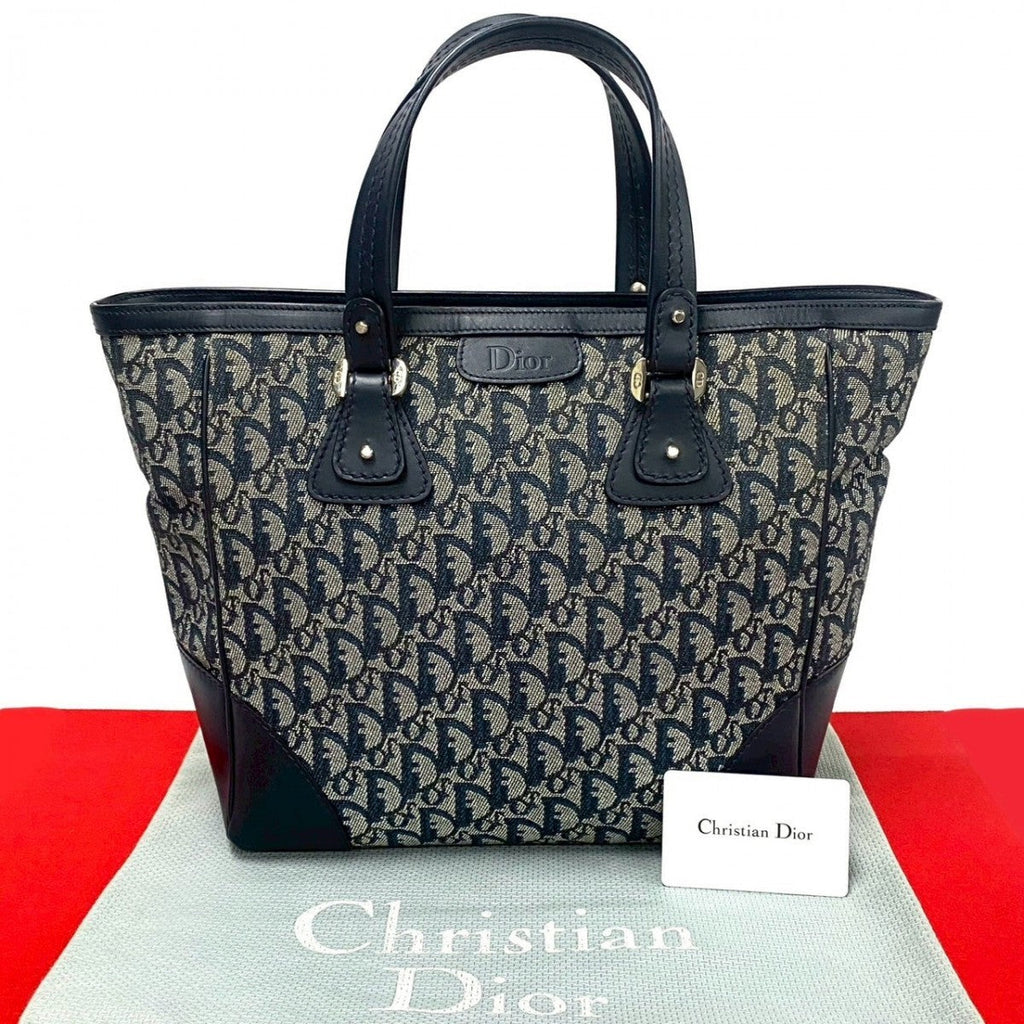 Dior Handbag Canvas, Leather Navy Trotter Pattern Women