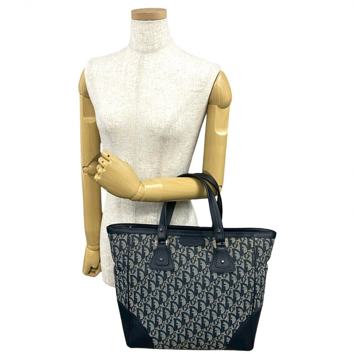 Dior Handbag Canvas, Leather Navy Trotter Pattern Women
