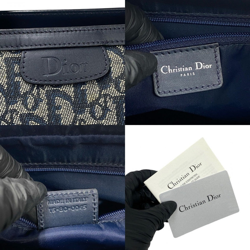 Dior Handbag Canvas, Leather Navy Trotter Pattern Women