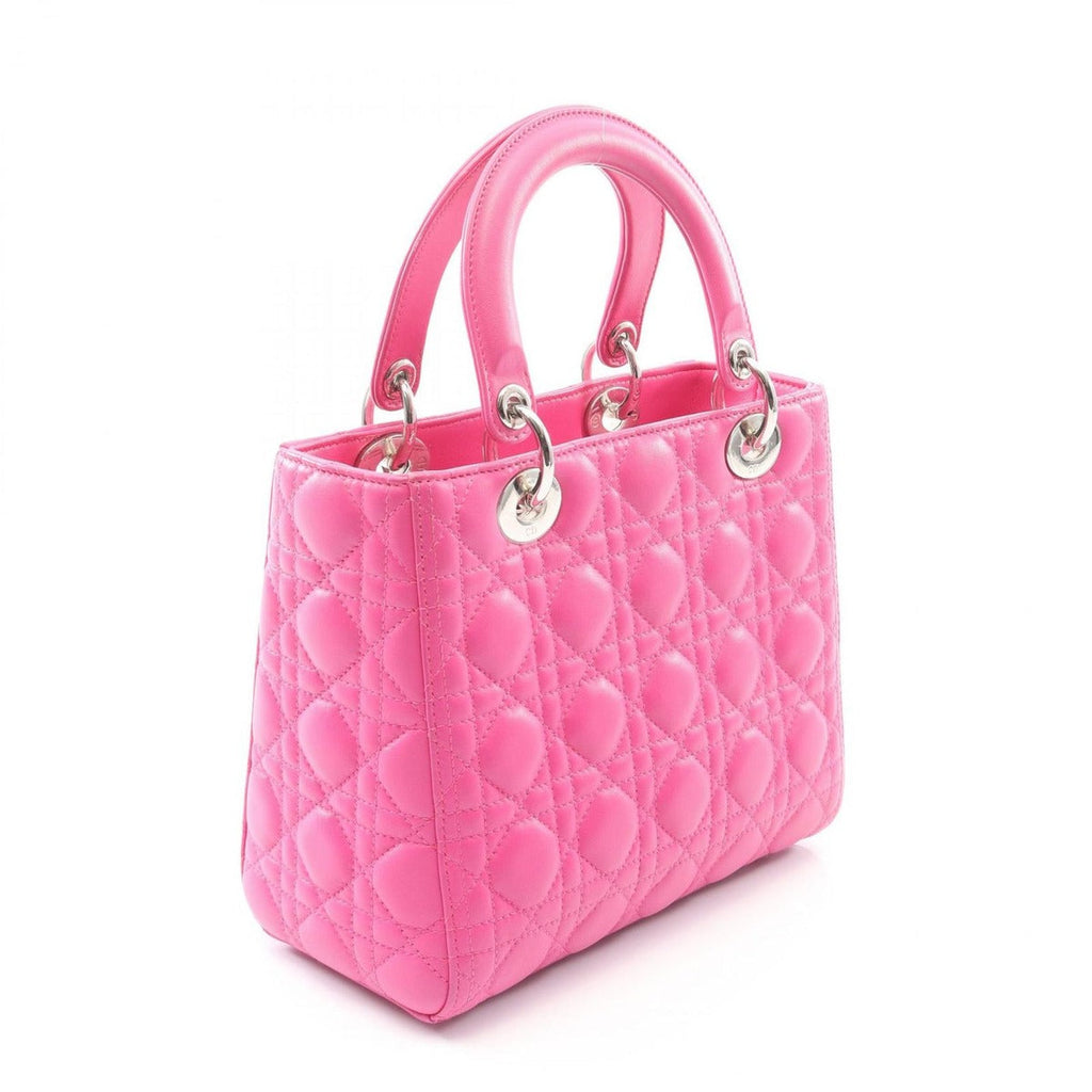 Dior Handbag Lady Cannage Fuchsia Pink Leather 2-Way Tote